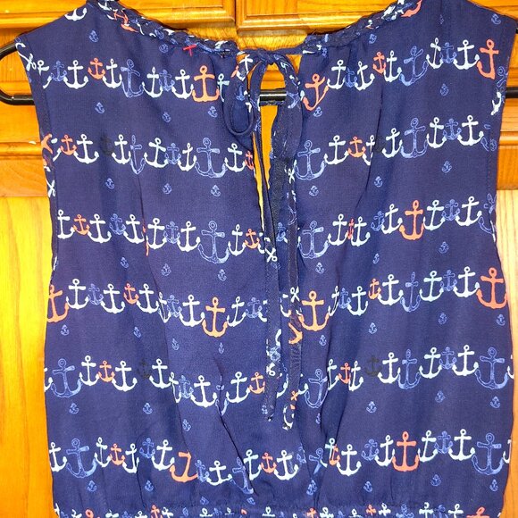 Maison Jules Blue & Red Anchor Midi Dress Womens M Keyhole Tieback - Picture 2 of 7